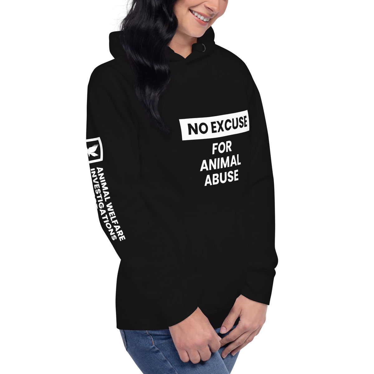NO EXCUSE FOR ANIMAL ABUSE - Black Unisex Hoodie