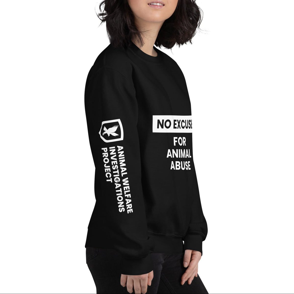 NO EXCUSE FOR ANIMAL ABUSE – Black Unisex Sweatshirt